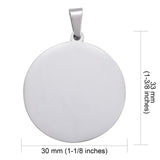 304 Stainless Steel Pendants, Stamping Blank Tag, Flat Round, Stainless Steel Color, 33x30x1mm, Hole: 7x3mm, 10pcs/Set