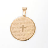 304 Stainless Steel Flat Round with Word Lord's Prayer Cross Pendants, Golden, 33x30x1.5mm, Hole: 5x9mm, 6pc/Set