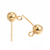 304 Stainless Steel Stud Earring Findings, with Loop, Real 24K Gold Plated, 17x8x5mm, Hole: 2mm, 100pc/Set