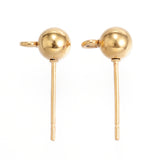 304 Stainless Steel Stud Earring Findings, with Loop, Real 24K Gold Plated, 17x8x5mm, Hole: 2mm, 100pc/Set