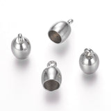 Tarnish Resistant 304 Stainless Steel Cord Ends, End Caps, Oval, Stainless Steel Color, 10.5x7mm, Hole: 2.4mm, 50pc/Set