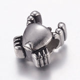 304 Stainless Steel European Beads, Large Hole Beads, Crab, Antique Silver, 15x12.5x9mm, Hole: 5mm, 10pc/Set