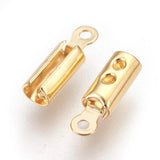 304 Stainless Steel Folding Crimp Ends, Fold Over Crimp Cord Ends, Golden, 10x3x2.5mm, Hole: 1mm, Inner Diameter: 2.5mm, 100pc/Set