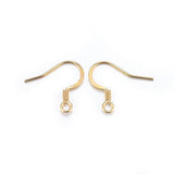 304 Stainless Steel French Earring Hooks, Flat Earring Hooks, Ear Wire, with Horizontal Loop, Real 18k Gold Plated, 15x17x2mm, Hole: 2mm, 21 Gauge, Pin: 0.7mm, 200pc/Set