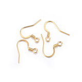 304 Stainless Steel French Earring Hooks, Flat Earring Hooks, Ear Wire, with Horizontal Loop, Real 18k Gold Plated, 15x17x2mm, Hole: 2mm, 21 Gauge, Pin: 0.7mm, 200pc/Set