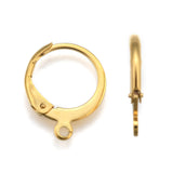 304 Stainless Steel Leverback Earring Findings, with Loop, Ring, Real 24K Gold Plated, 14.5x12x2mm, Hole: 1.2mm, Pin: 1x0.8mm, 100pc/Set