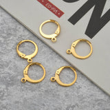 304 Stainless Steel Leverback Earring Findings, with Loop, Ring, Real 24K Gold Plated, 14.5x12x2mm, Hole: 1.2mm, Pin: 1x0.8mm, 100pc/Set