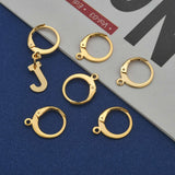 304 Stainless Steel Leverback Earring Findings, with Loop, Ring, Real 24K Gold Plated, 14.5x12x2mm, Hole: 1.2mm, Pin: 1x0.8mm, 100pc/Set