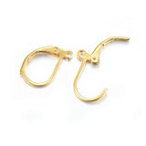 304 Stainless Steel Leverback Earring Findings, with Loop, Real 24K Gold Plated, 15x10x2mm, Hole: 1.4mm, Pin: 1x0.8mm, 100pc/Set