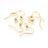 316 Surgical Stainless Steel Earring Hooks, Ear Wire, with Horizontal Loop, Real 18k Gold Plated, 16x16~19.5x3mm, Hole: 2mm, 21 Gauge, Pin: 0.7mm, 200pc/Set