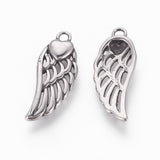 316 Surgical Stainless Steel Pendants, Wings with Heart, Antique Silver, 20x8x2.5mm, Hole: 1.6mm