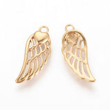 316 Surgical Stainless Steel Pendants, Wings with Heart, Golden, 20x8x2.5mm, Hole: 1.6mm