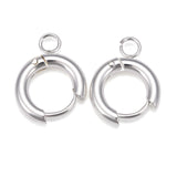 201 Stainless Steel Huggie Hoop Earring Findings, with Horizontal Loop and 316 Surgical Stainless Steel Pin, Silver, 16x13.5x2.5mm, Hole: 2.5mm, Pin: 1mm, 10pcs/Set