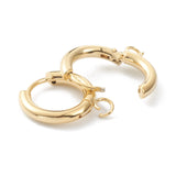 201 Stainless Steel Huggie Hoop Earring Findings, with Horizontal Loop and 316 Surgical Stainless Steel Pin, Real 24K Gold Plated, 18x15x2.5mm, Hole: 2.5mm, Pin: 1mm, 10pcs/Set