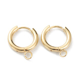 201 Stainless Steel Huggie Hoop Earring Findings, with Horizontal Loop and 316 Surgical Stainless Steel Pin, Real 24K Gold Plated, 18x15x2.5mm, Hole: 2.5mm, Pin: 1mm, 10pcs/Set