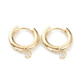 201 Stainless Steel Huggie Hoop Earring Findings, with Horizontal Loop and 316 Surgical Stainless Steel Pin, Real 24K Gold Plated, 18x16x3mm, Hole: 2.5mm, Pin: 1mm, 10pc/Set