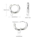 201 Stainless Steel Huggie Hoop Earring Findings, with Horizontal Loop and 316 Surgical Stainless Steel Pin, Silver, 18x16x3mm, Hole: 2.5mm, Pin: 1mm, 10pc/Set