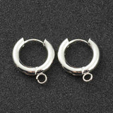 201 Stainless Steel Huggie Hoop Earring Findings, with Horizontal Loop and 316 Surgical Stainless Steel Pin, Silver, 18x16x3mm, Hole: 2.5mm, Pin: 1mm, 10pc/Set