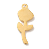 Ion Plating(IP) 304 Stainless Steel Pendants, Rose Charms, Real 18K Gold Plated, 24x9.5x2mm, Hole: 1.2mm, 20pc/Set