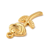 Ion Plating(IP) 304 Stainless Steel Pendants, Rose Charms, Real 18K Gold Plated, 24x9.5x2mm, Hole: 1.2mm, 20pc/Set
