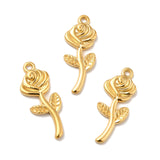 Ion Plating(IP) 304 Stainless Steel Pendants, Rose Charms, Real 18K Gold Plated, 24x9.5x2mm, Hole: 1.2mm, 20pc/Set
