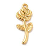 Ion Plating(IP) 304 Stainless Steel Pendants, Rose Charms, Real 18K Gold Plated, 24x9.5x2mm, Hole: 1.2mm, 20pc/Set