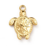 Ion Plating(IP) 201 Stainless Steel Pendants, Tortoise with Starfish Charms, Real 18K Gold Plated, 23.5x18x3mm, Hole: 3mm, 20pc/Set