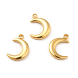 Ion Plating(IP) 304 Stainless Steel Pendants, Moon Charms, Real 18K Gold Plated, 12x8.5x2mm, Hole: 1.5mm, 20pc/Set