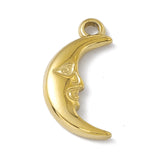 304 Stainless Steel Pendants, Moon with Human Face Charm, Golden, 17.5x9x2.3mm, Hole: 1.6mm, 6pc/Set