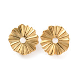 304 Stainless Steel Stud Earring Findings, Flower, with Vertical Loops, Golden, 19x18mm, Hole: 3.5mm, Pin: 0.8mm, 30pc/Set