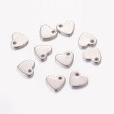 Tarnish Resistant 304 Stainless Steel Stamping Blank Tag Pendants, Heart Charms, Stainless Steel Color, 10x9x1.5mm, Hole: 1.8mm, 100pc/Set