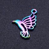 Ion Plating(IP) 304 Stainless Steel Pendants, Bird, Rainbow Color, 18.5x12x1mm, Hole: 1.5mm, 5pc/Set