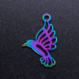 Ion Plating(IP) 304 Stainless Steel Pendants, Bird, Rainbow Color, 18.5x12x1mm, Hole: 1.5mm, 5pc/Set