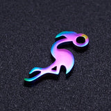 Ion Plating(IP) 201 Stainless Steel Charms, Flamingo Shape, Rainbow Color, 15x7x1mm, Hole: 1.5mm, 5pc/Set