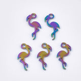 Ion Plating(IP) 201 Stainless Steel Charms, Flamingo Shape, Rainbow Color, 15x7x1mm, Hole: 1.5mm, 5pc/Set