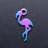 Ion Plating(IP) 201 Stainless Steel Charms, Flamingo Shape, Rainbow Color, 15x7x1mm, Hole: 1.5mm, 5pc/Set