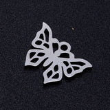 Tarnish Resistant 201 Stainless Steel Hollow Pendants, Butterfly, Stainless Steel Color, 10.5x14.5x1mm, Hole: 1.4mm, 5pc/Set