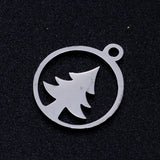 Non-Tarnish 304 Stainless Steel Hollow Pendants, Ring with Christmas Tree, Stainless Steel Color, 15x13x1mm, Hole: 1.5mm, 5pc/Set