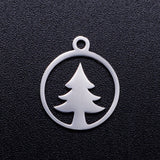 Non-Tarnish 304 Stainless Steel Hollow Pendants, Ring with Christmas Tree, Stainless Steel Color, 15x13x1mm, Hole: 1.5mm, 5pc/Set