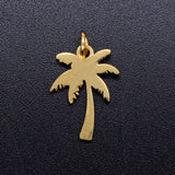 Ion Plating(IP) 201 Stainless Steel Pendants, Blank Stamping Tag, with Jump Rings, Coconut Tree, Golden, 17x12.5x1mm, Jump Ring: 5x0.8mm, Inner Diameter: 3.5mm, 5pc/Set