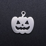 Tarnish Resistant 201 Stainless Steel Pendants, Pumpkin Jack-O'-Lantern Jack-o-Lantern, Halloween Theme, Stainless Steel Color, 15x14.5x1mm, Hole: 1.5mm, 5pc/Set