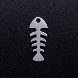 Tarnish Resistant 201 Stainless Steel Pendants, Fishbone, Stainless Steel Color, 15.5x6.5x1mm, Hole: 1.4mm, 5pc/Set