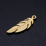 304 Stainless Steel Pendants, Feather, Golden, 20.5x6.5x1mm, Hole: 1mm, 5pc/Set