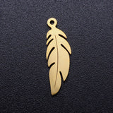 304 Stainless Steel Pendants, Feather, Golden, 20.5x6.5x1mm, Hole: 1mm, 5pc/Set