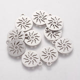 Non-Tarnish 304 Stainless Steel Charms, Flat Round with Sun, Stainless Steel Color, 14x12x1mm, Hole: 1.5mm, 20pc/Set