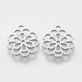 Tarnish Resistant 304 Stainless Steel Charms, Flower, Stainless Steel Color, 14.5x13x1mm, Hole: 1.5mm, 10pc/Set