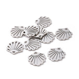 304 Stainless Steel Charms, Shell, Stainless Steel Color, 14x13.1x1mm, Hole: 1.5mm, 10pcs/Set
