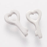 Tarnish Resistant 201 Stainless Steel Charms, Key, Stainless Steel Color, 7.6x3.8mm, 10pc/Set