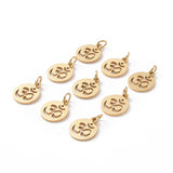 304 Stainless Steel Charms, with Jump Ring, Flat Round with Ohm/Aum Charm, Golden, 14x12x1.1mm, Hole: 3mm, 10pcs/Set