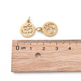 304 Stainless Steel Charms, with Jump Ring, Flat Round with Ohm/Aum Charm, Golden, 14x12x1.1mm, Hole: 3mm, 10pcs/Set